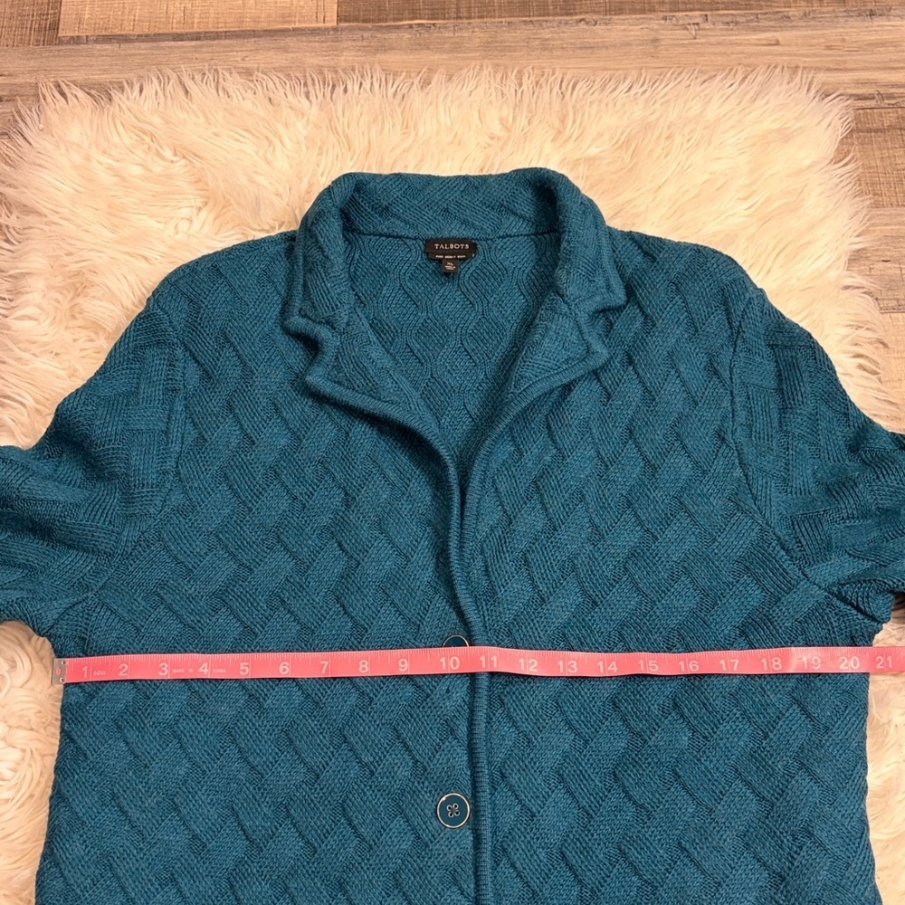 Talbots merino wool basket weave button front sweater jacket notch collar XL - Picture 6 of 7